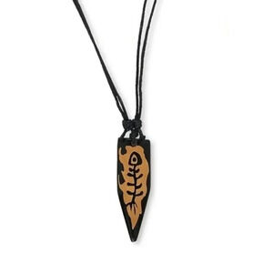 Handcrafted Carved Buffalo Bone Brown Tribal Fish Pendant Necklace